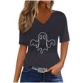 thumbnail image 1 of Drses‌‌ ‌‌‌‌‌‌‌‌‌Women's Halloween Pumpkin Ghost T-Shirt - V-Neck Short Sleeve Graphic Tee for Spooky Season, 1 of 5