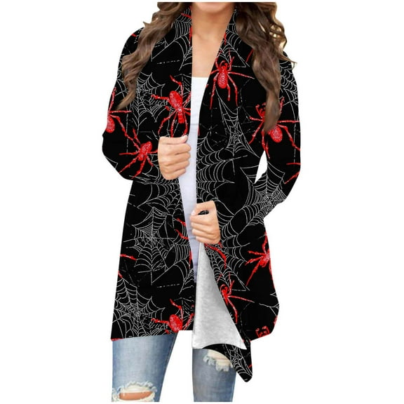 Drses‌‌ ‌‌‌‌‌‌‌‌‌‌‌‌‌‌‌‌‌Women's Halloween Pumpkin Print Cardigan - Cute Cat Open Front Long Sleeve Cardigan
