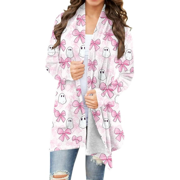 Drses‌‌ ‌‌‌‌‌‌‌‌‌‌‌‌Women's Halloween Pumpkin Print Cardigan - Long Sleeve Open Front Lightweight Coat