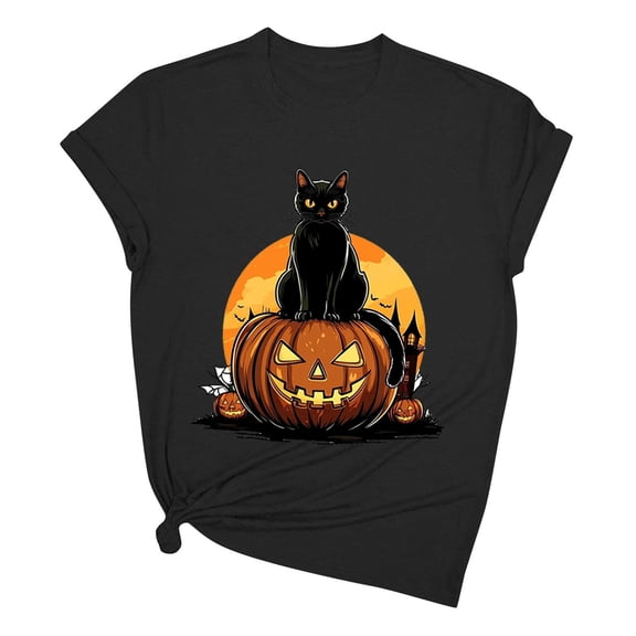 Drses Women's Halloween Skull & Gothic Graphic T-Shirt - Vintage Y2K Moon Cat Short Sleeve Crew Neck Loose Tee