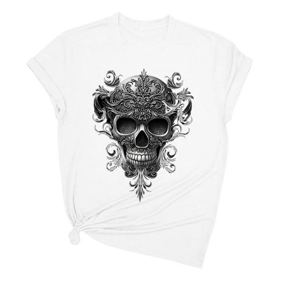 Drses‌‌ ‌‌‌‌‌‌‌‌‌‌‌‌‌‌‌‌‌‌‌Women's Halloween Skull & Gothic Graphic T-Shirt - Vintage Y2K Moon Cat Short Sleeve Crew Neck Loose Tee