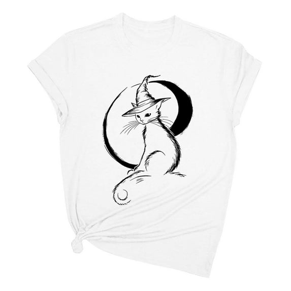 Drses‌‌ ‌‌‌‌‌‌‌‌‌‌‌‌‌‌‌‌‌‌‌Women's Halloween Skull & Gothic Graphic T-Shirt - Vintage Y2K Moon Cat Short Sleeve Crew Neck Loose Tee
