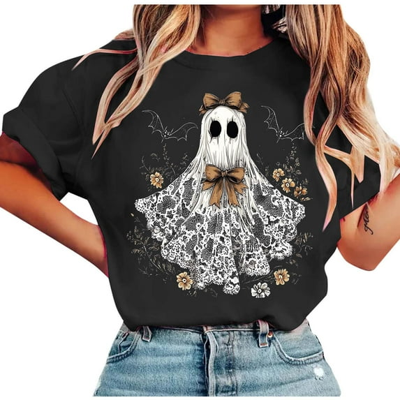 Drses‌‌ ‌‌‌‌‌‌‌‌‌‌‌‌‌‌‌‌‌‌‌‌‌‌Women's Halloween Vintage Funny Ghost Graphic Short Sleeve Crew Neck Casual T-Shirt