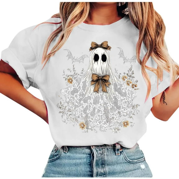 Drses‌‌ ‌‌‌‌‌‌‌‌‌‌‌‌‌‌‌‌‌‌‌‌‌‌Women's Halloween Vintage Funny Ghost Graphic Short Sleeve Crew Neck Casual T-Shirt