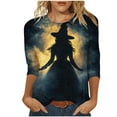 thumbnail image 1 of Drses‌‌ ‌‌‌‌‌‌‌‌‌‌Women's Halloween Witch Pumpkin Tee - 3/4 Sleeve Crew Neck Graphic T-Shirt for Spooky Season, 1 of 5