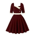 thumbnail image 1 of Drses‌‌ Women's ‌Hepburn Style Midi Dress - Contrast Collar with Cinched Waist & 3/4 Sleeves Evening Gown, 1 of 6