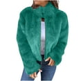thumbnail image 1 of Drses Women's High Collar Fur Zipper Casual Jacket Winter Fuzzy Cropped Jacket Furry Faux Fur Sherpa Fleece Teddy Coat, 1 of 6