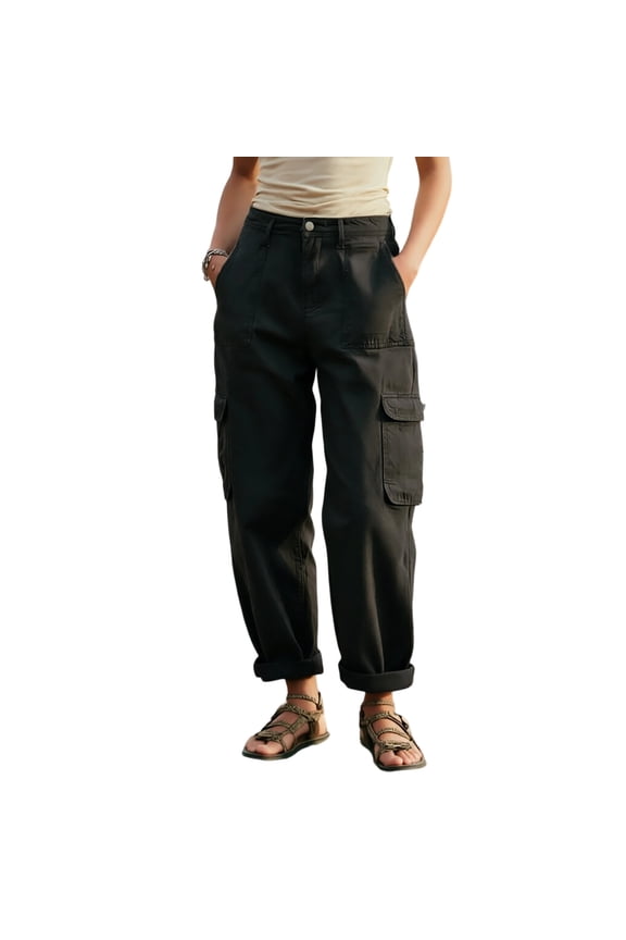 Women's High Waist Baggy Wide Leg Cargo Pants, Stretchy Y2K Streetwear Combat Military Trousers with Multi Pockets