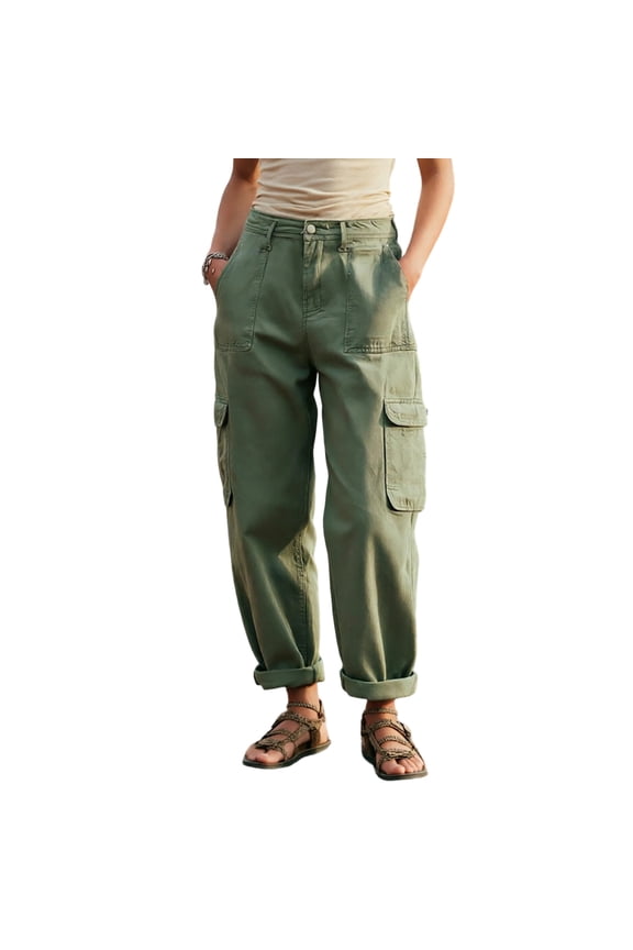Women's High Waist Baggy Wide Leg Cargo Pants, Stretchy Y2K Streetwear Combat Military Trousers with Multi Pockets