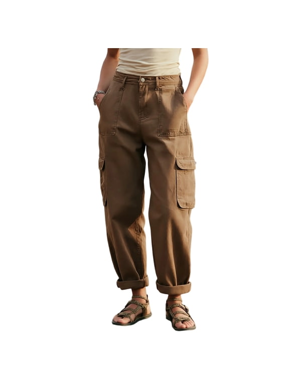 Women's High Waist Baggy Wide Leg Cargo Pants, Stretchy Y2K Streetwear Combat Military Trousers with Multi Pockets