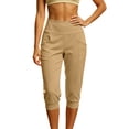 thumbnail image 1 of Drses‌‌ Women's High Waist Soft Stretch Cropped Jogger Capri Pants, Elastic Cuff Pull On Straight & Wide Leg Yoga Workout Leggings with Side Pockets for Summer Daily Travel Outdoor Loungewear, 1 of 6