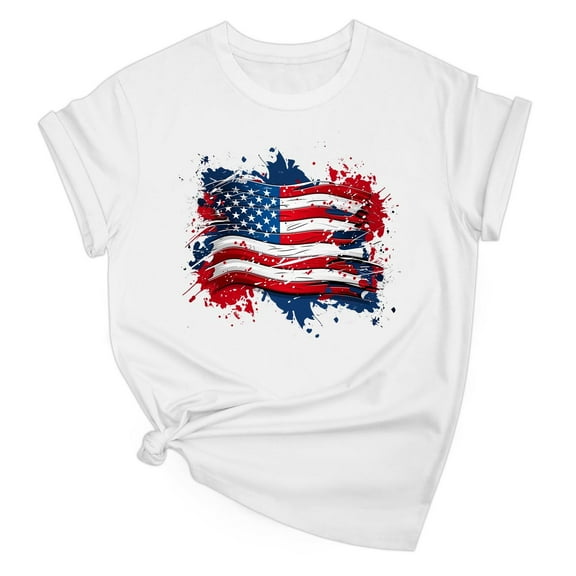 Drses ‌‌‌‌ ‌‌Women's Independence Day Plus Size Patriotic T-Shirt - Dandelion & Butterfly American Flag Graphic Tees for 4th of July (Red/White/Blue, Short Sleeve)
