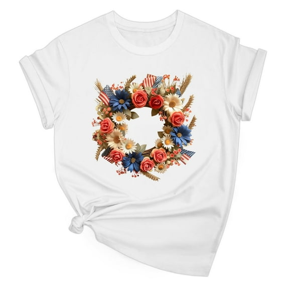 Drses ‌‌‌‌ ‌‌Women's Independence Day Plus Size Patriotic T-Shirt - Dandelion & Butterfly American Flag Graphic Tees for 4th of July (Red/White/Blue, Short Sleeve)