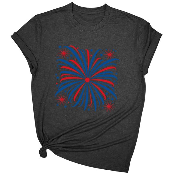 Drses ‌‌‌‌ ‌‌Women's Independence Day Plus Size Patriotic T-Shirt - Dandelion & Butterfly American Flag Graphic Tees for 4th of July (Red/White/Blue, Short Sleeve)