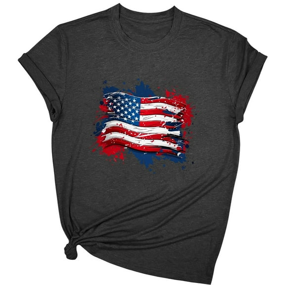 Drses ‌‌‌‌ ‌‌Women's Independence Day Plus Size Patriotic T-Shirt - Dandelion & Butterfly American Flag Graphic Tees for 4th of July (Red/White/Blue, Short Sleeve)