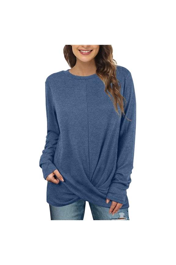 Women's Long Sleeve Tunic Tops Casual Crewneck T-Shirts Front Twist Top Tee Blouse For Leggings Tunic Tops For Leggings For Women