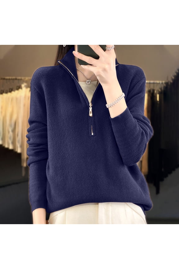 Women's Merino Wool Sweater 2024 Fall Winter 1/4 Zip Pullover Casual Long Sleeve Knit Sweater Tops