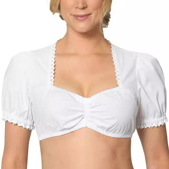 Drses Women's Nylon Dirndl Blouse - Short Sleeve V-Neck Bavarian Oktoberfest Casual Top