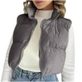 thumbnail image 1 of Drses Women's Padded Vest, High Stand Collar Lightweight Zip Crop Puffer Gilet, 1 of 7