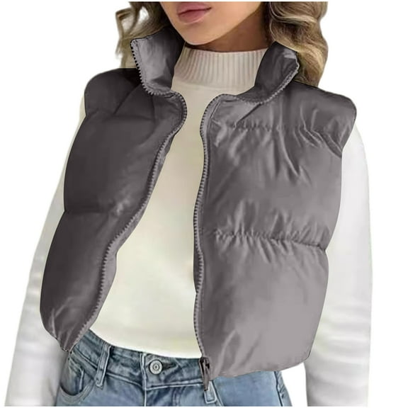 Drses Women's Padded Vest, High Stand Collar Lightweight Zip Crop Puffer Gilet