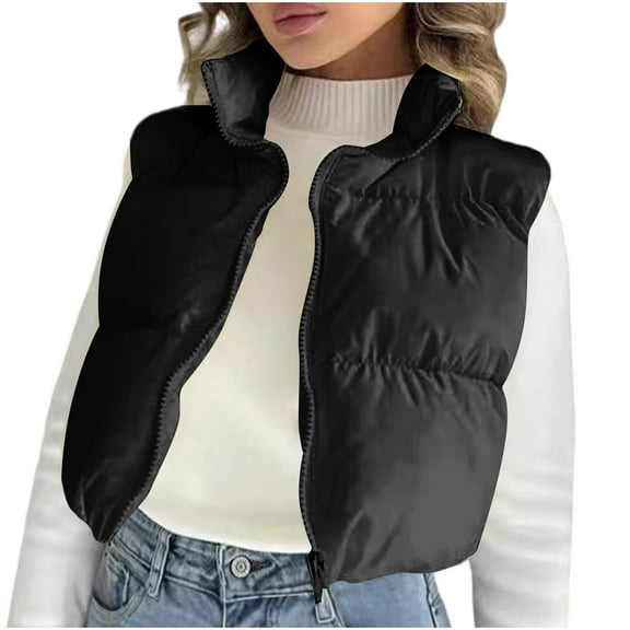 Drses Women's Padded Vest, High Stand Collar Lightweight Zip Crop Puffer Gilet