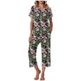 thumbnail image 1 of Drses Women's Pajama Sets Summer Short Sleeve Sleepwear Sets for Women Button Up Pj Loungewear Top and Capri Pants Pajamas for Women with Pockets, 1 of 5