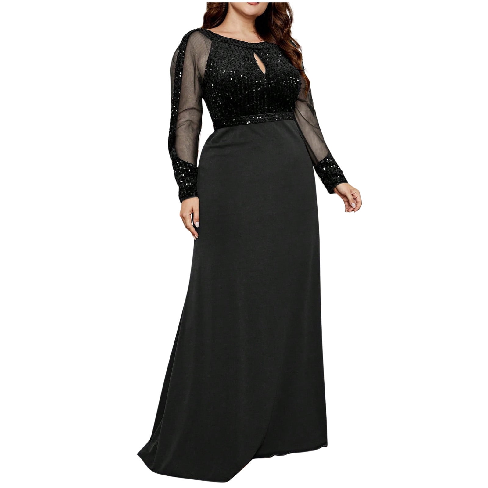 Drses Women's Plus Size Formal Dress - Lace Long Sleeve Round-Neck Gown with Crystal Sequin for Prom/Wedding Guest Drses Women's Plus Size Formal Dress - Lace Long Sleeve Round-Neck Gown with Crystal Sequin for Prom/Wedding Guest