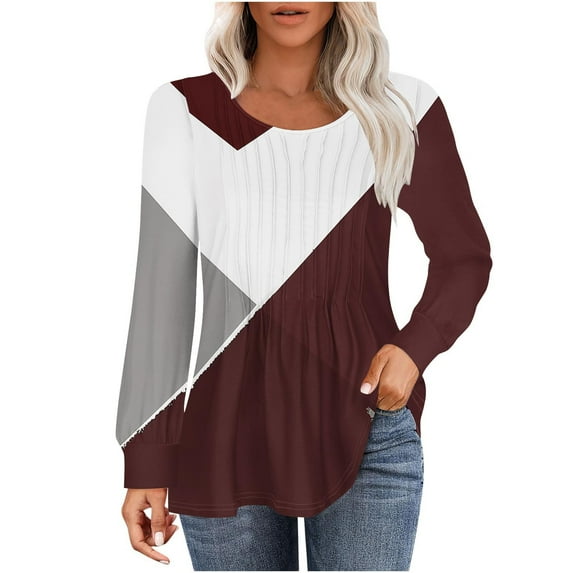Drses Women's Puff Long Sleeve Tunic Tops Pleated Crew Neck Blouses Dressy Casual Loose Summer and Fall T-Shirts