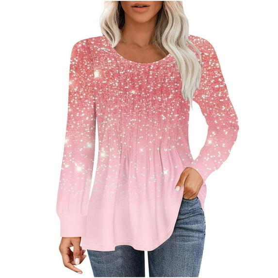 Drses Women's Puff Long Sleeve Tunic Tops Pleated Crew Neck Blouses Dressy Casual Loose Summer and Fall T-Shirts