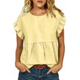 thumbnail image 1 of Drses Women's Puff Short Sleeve Babydoll Top, Round Neck Peplum Pleated Cotton T-Shirt, Loose Flowy Cute Blouse Hide Belly Casual Summer Cruise Wear, 1 of 9