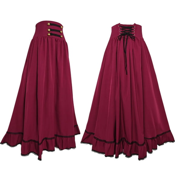 Drses‌‌ ‌Women's Renaissance Maxi Skirt - Elastic High Waist Flowy A-Line Long Skirt