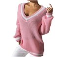 thumbnail image 1 of Drses Women's Ribbed Knit Preppy Sweater Long Sleeve V Neck Drop Shoulder Top, 1 of 6