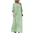 thumbnail image 1 of Drses Women's Round Neck Cotton Linen Long Sleeve Pocket Dress Raw Loose Fit Flowy Maxi Dress T Shirt Dresses for Women Loose Dressy Dress, 1 of 6