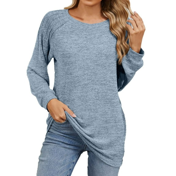 Drses Women's Round-Neck Long Sleeve Pleated Sweatshirt - Tunic Tops