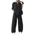 thumbnail image 1 of Drses Women's Sets 2 Piece Outfits Track Suits Matching Sets Cotton Linen V-Neck Long Sleeve Tops Long Pants Casual Solid Color Suit, 1 of 7