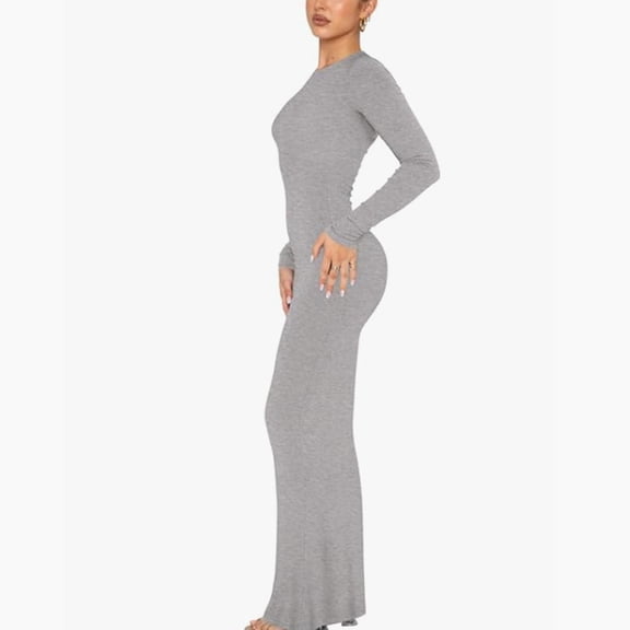 Drses Women's Sexy Crew Neck Lounge Long Dress Elegant Long Sleeve Ribbed Bodycon Maxi Dresses