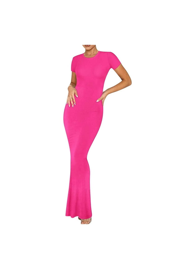 Women's Sexy Crew Neck Lounge Long Dress Elegant Long Sleeve Ribbed Bodycon Maxi Dresses