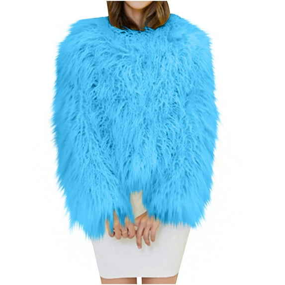 Drses Women's Shaggy Faux Fur Outwear Coat Jacket Long Sleeve Warm Winter