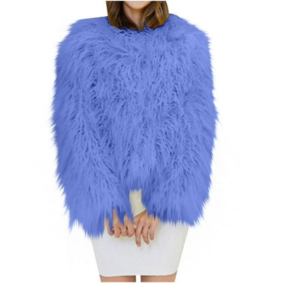 Drses Women's Shaggy Faux Fur Outwear Coat Jacket Long Sleeve Warm Winter