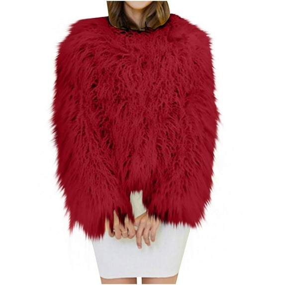 Drses Women's Shaggy Faux Fur Outwear Coat Jacket Long Sleeve Warm Winter