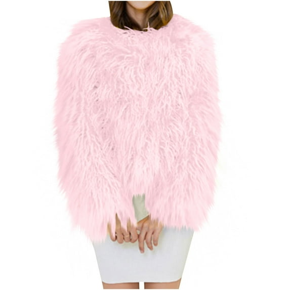 Drses Women's Shaggy Faux Fur Outwear Coat Jacket Long Sleeve Warm Winter