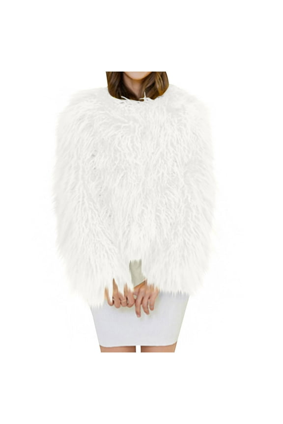 Women's Shaggy Faux Fur Outwear Coat Jacket Long Sleeve Warm Winter