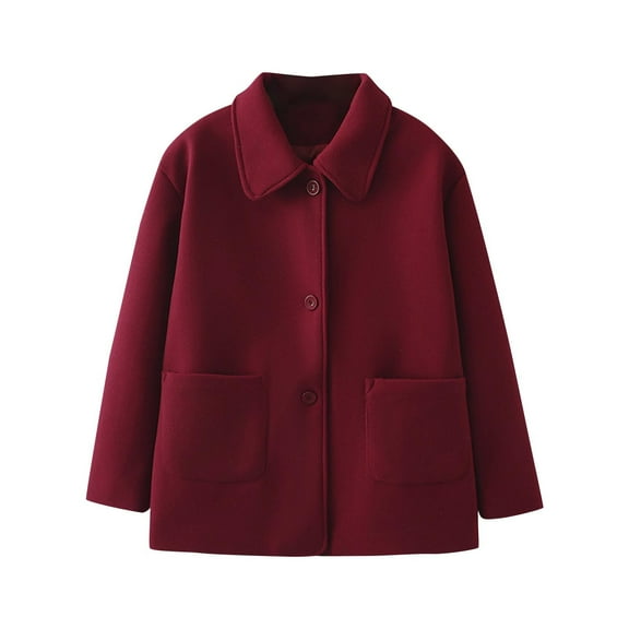 Drses Women's Solid Color Short Wool Blend Jacket Coat Single Breasted Casual Button Down Pea Coat