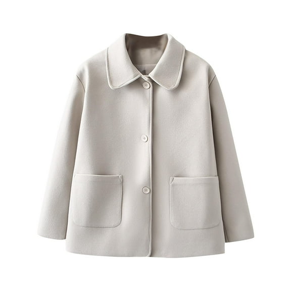 Drses Women's Solid Color Short Wool Blend Jacket Coat Single Breasted Casual Button Down Pea Coat