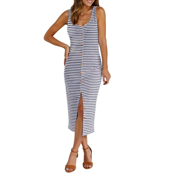 Drses‌‌ ‌‌‌‌‌‌‌‌‌‌‌‌‌‌‌‌‌‌‌‌‌‌‌‌‌‌‌‌‌‌‌‌‌‌‌‌‌‌‌‌‌‌‌‌‌‌‌‌‌‌‌‌‌‌‌‌‌‌‌‌‌‌‌‌‌‌‌‌‌‌‌‌‌‌‌‌‌ ‌‌‌‌‌‌Women's Striped Button-Down Maxi Dress - Sleeveless Round Neck Casual Flowy Travel Sundress