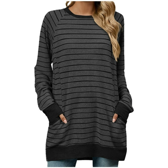 Drses Women's Striped Long Sleeve Crewneck Sweatshirt - Casual Loose Fall 2024 Trendy Pullover Top