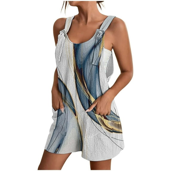 Drses Women's Summer Casual Sleeveless Rompers Loose Spaghetti Strap Denim Shorts Overalls Jumpsuit with Pockets