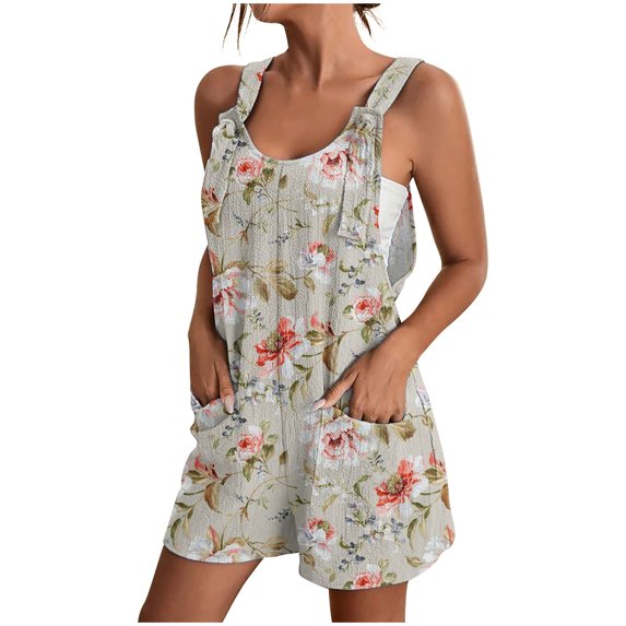Drses Women's Summer Casual Sleeveless Rompers Loose Spaghetti Strap Denim Shorts Overalls Jumpsuit with Pockets