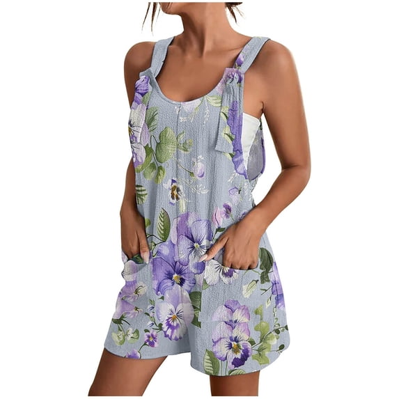 Drses Women's Summer Casual Sleeveless Rompers Loose Spaghetti Strap Denim Shorts Overalls Jumpsuit with Pockets