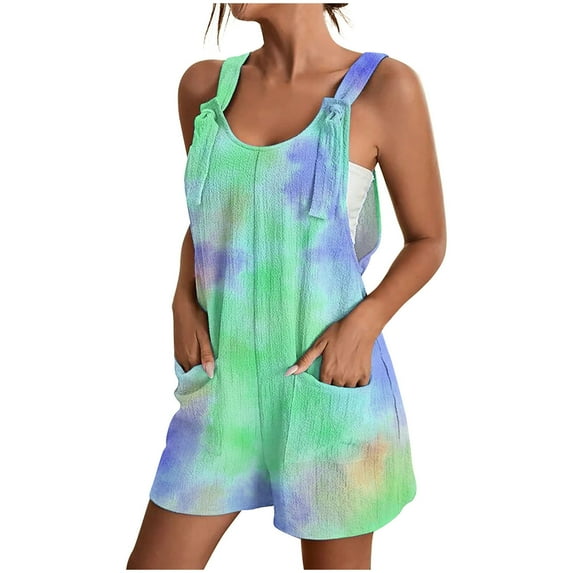 Drses Women's Summer Casual Sleeveless Rompers Loose Spaghetti Strap Denim Shorts Overalls Jumpsuit with Pockets